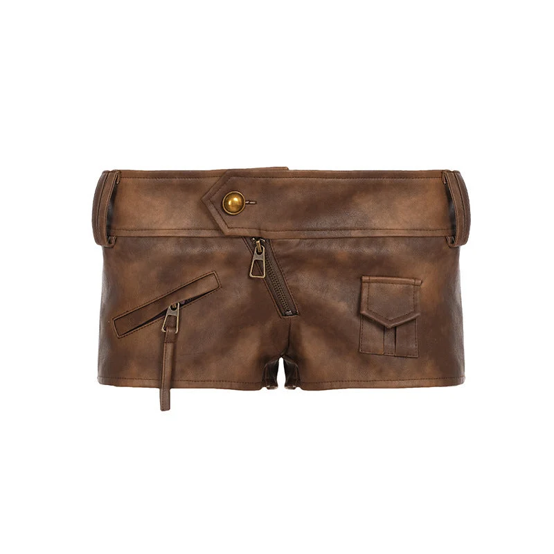 Damen Kunstleder-Shorts mit dekorativen Knopfdetails