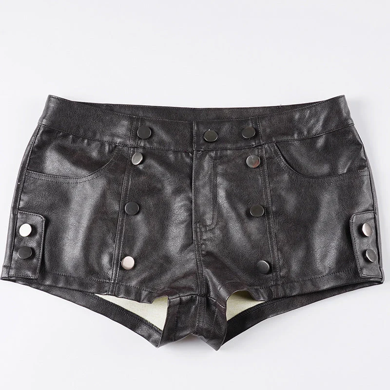 Damen Kunstleder-Shorts mit dekorativen Knopfdetails