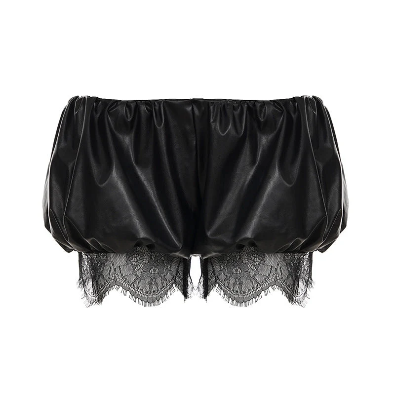 Damen Kunstleder-Shorts mit dekorativen Knopfdetails