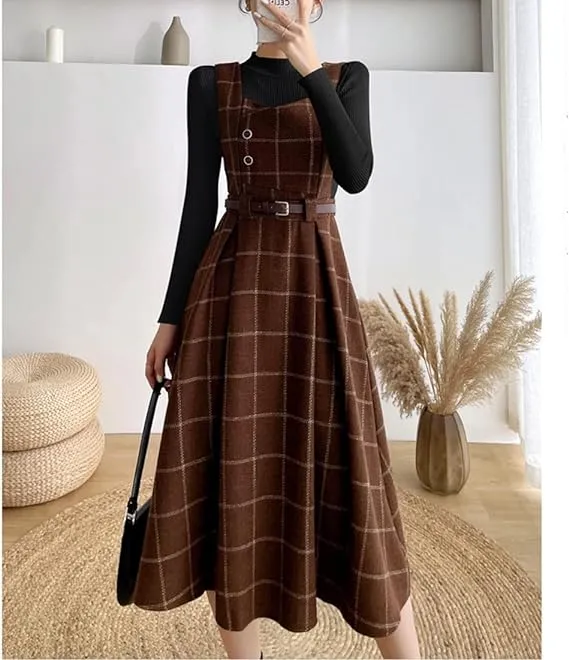 Frauen Stilvolles Vintage-Kariertes Kleid