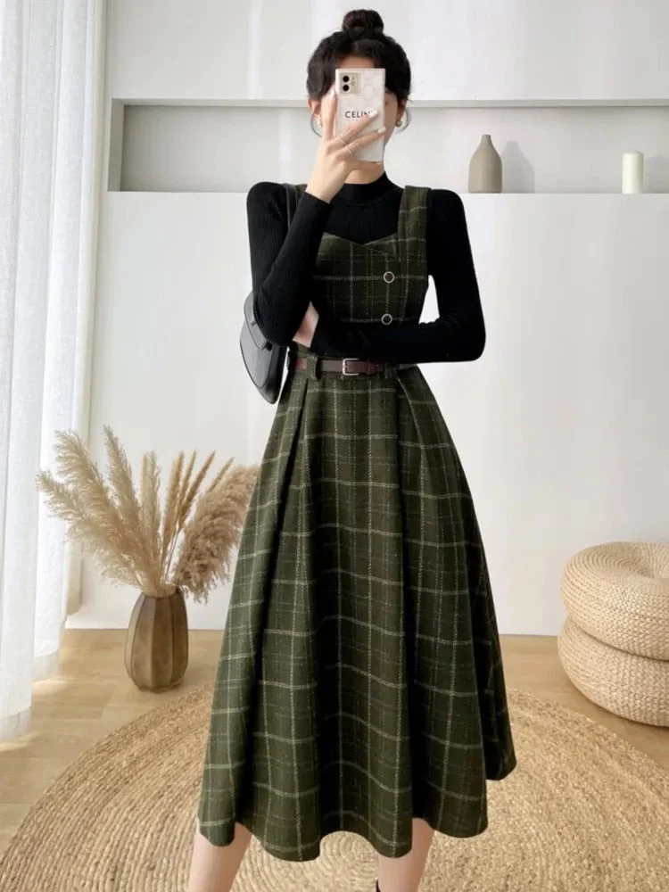 Frauen Stilvolles Vintage-Kariertes Kleid