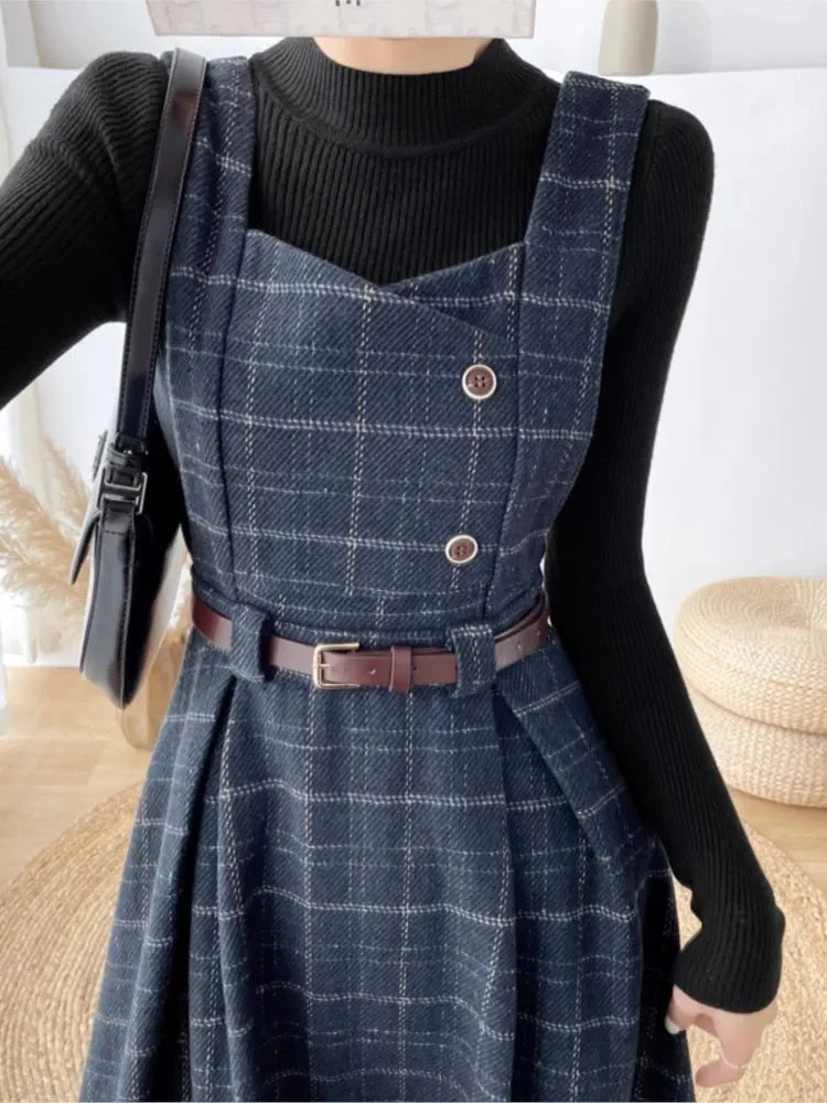 Frauen Stilvolles Vintage-Kariertes Kleid