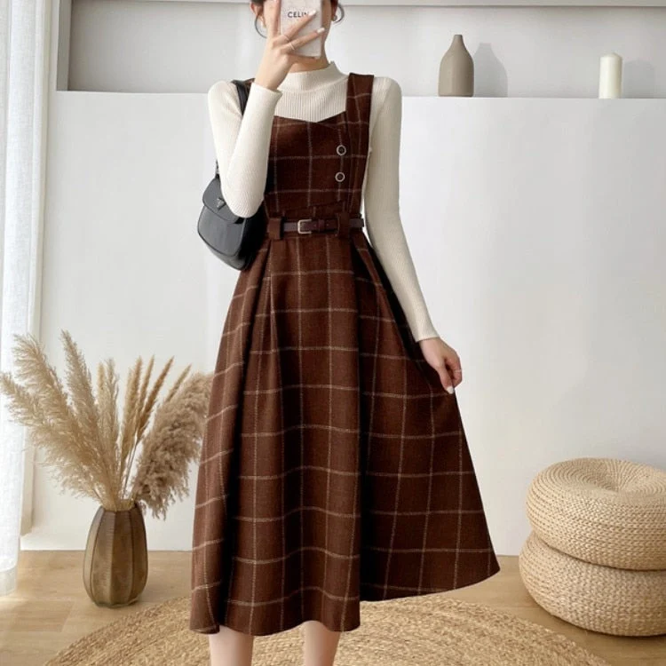 Frauen Stilvolles Vintage-Kariertes Kleid