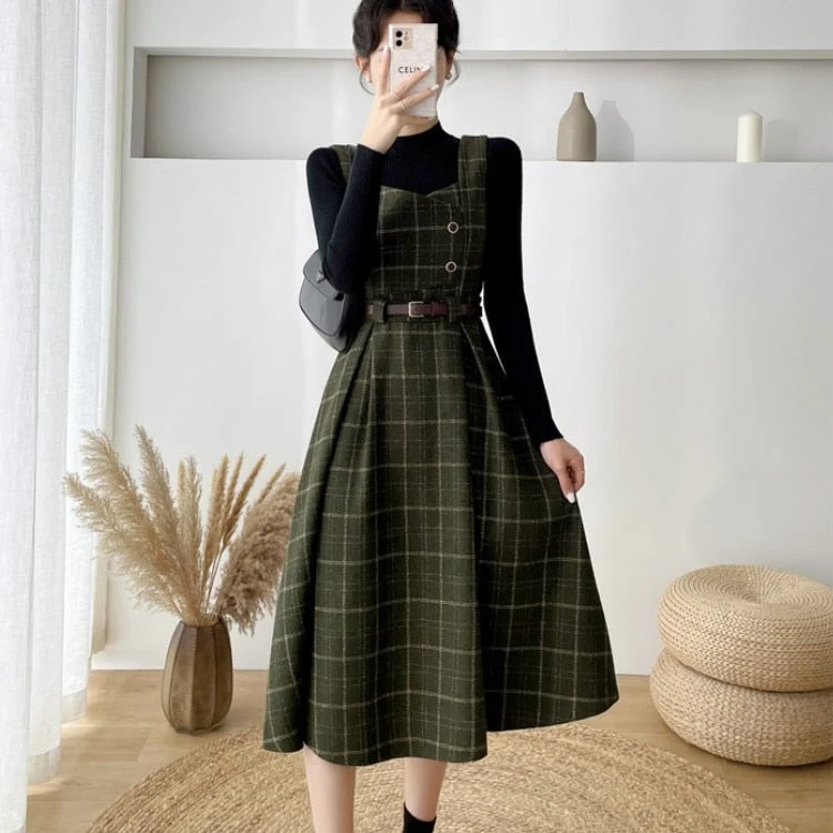 Frauen Stilvolles Vintage-Kariertes Kleid