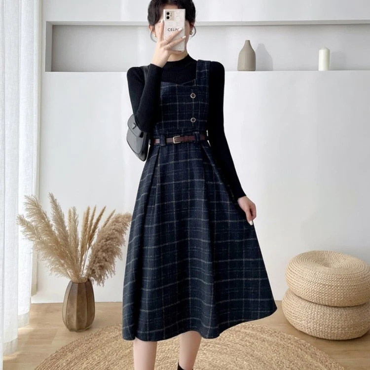 Frauen Stilvolles Vintage-Kariertes Kleid