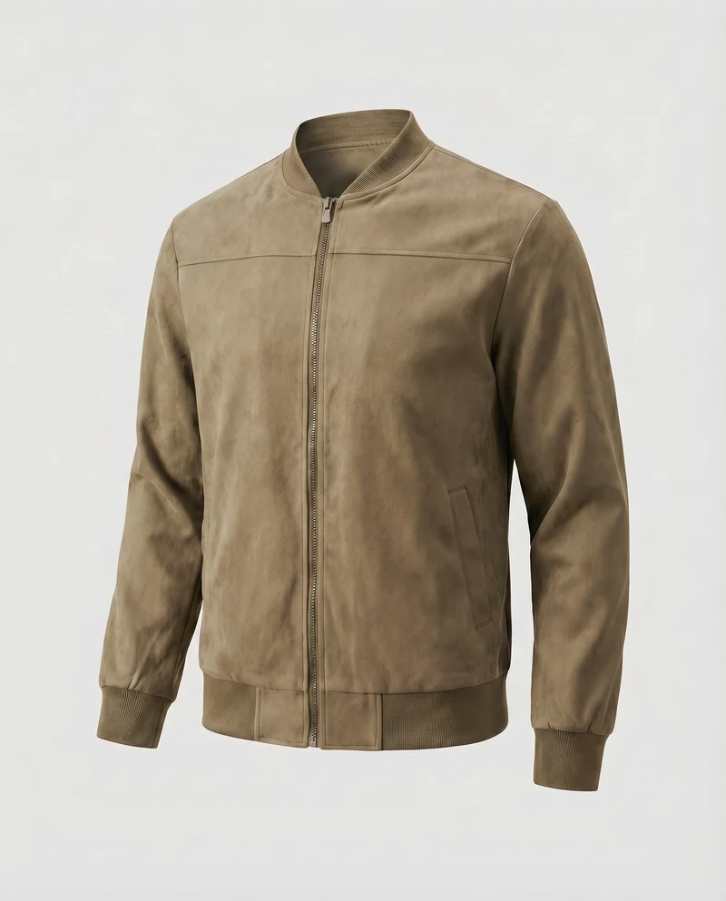 Herren Velours-Suede-Blouson Stehkragen Verdeckter Zipp