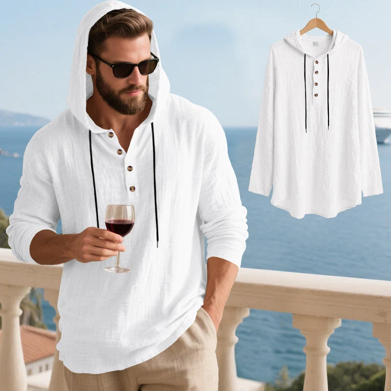 Herren lässiges Kapuzenshirt aus weichem Baumwollmix mit Knopfleiste und praktischen Taschen