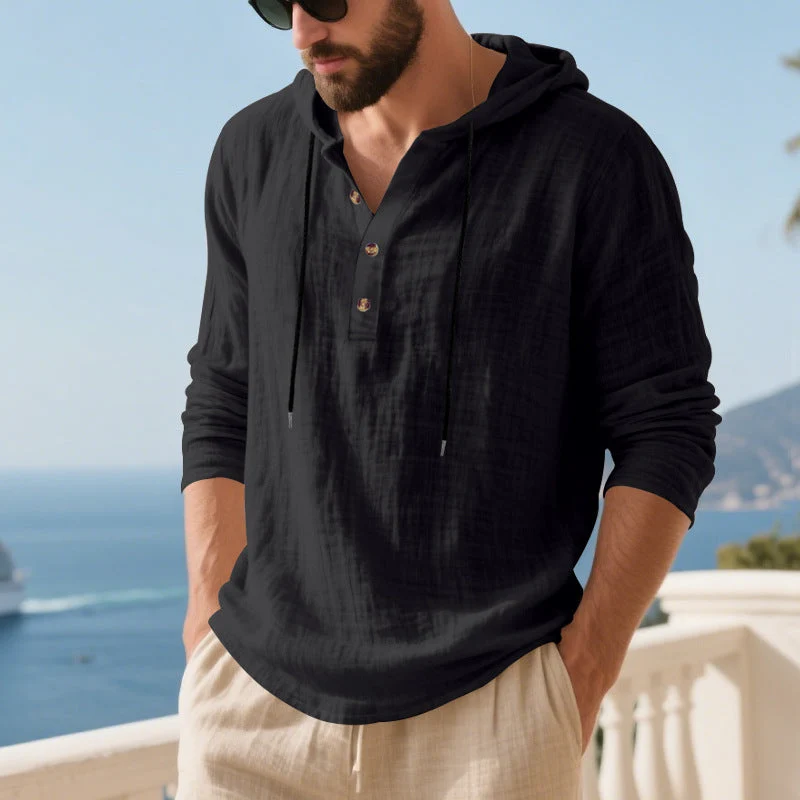 Herren lässiges Kapuzenshirt aus weichem Baumwollmix mit Knopfleiste und praktischen Taschen