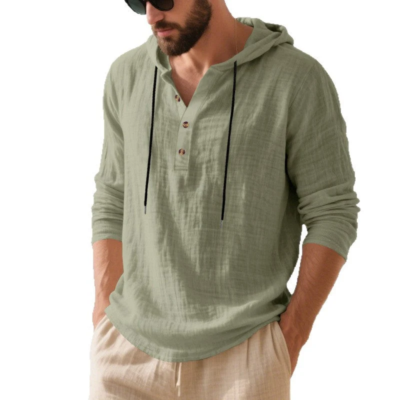 Herren lässiges Kapuzenshirt aus weichem Baumwollmix mit Knopfleiste und praktischen Taschen