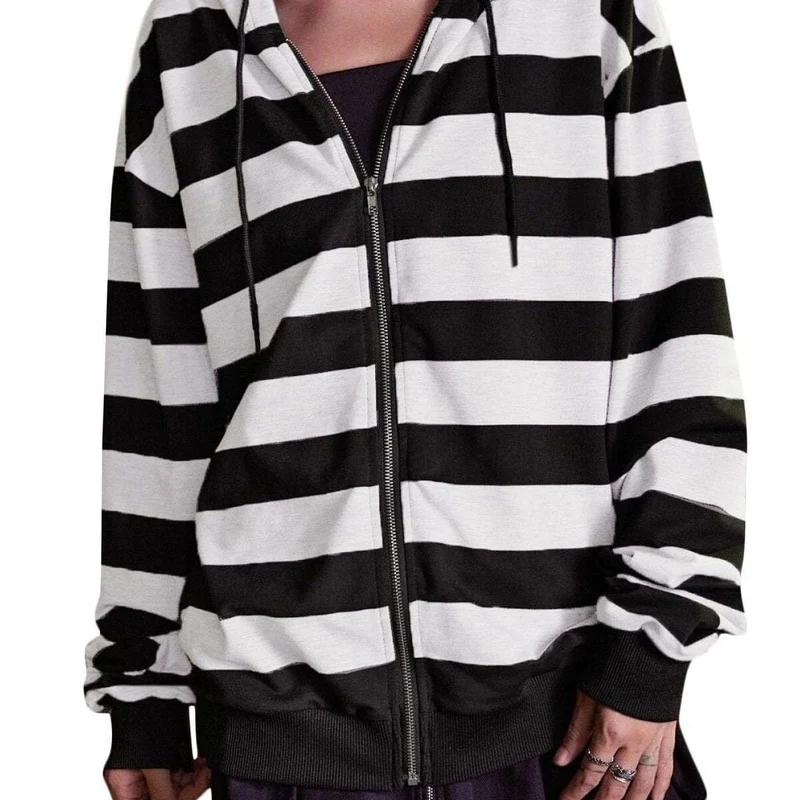 Damen Streifen-Hoodie mit Reißverschluss und lässigem Schnitt