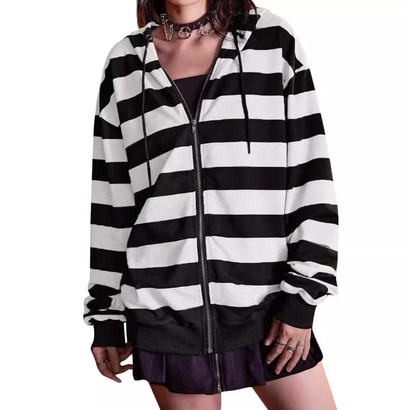 Damen Streifen-Hoodie mit Reißverschluss und lässigem Schnitt