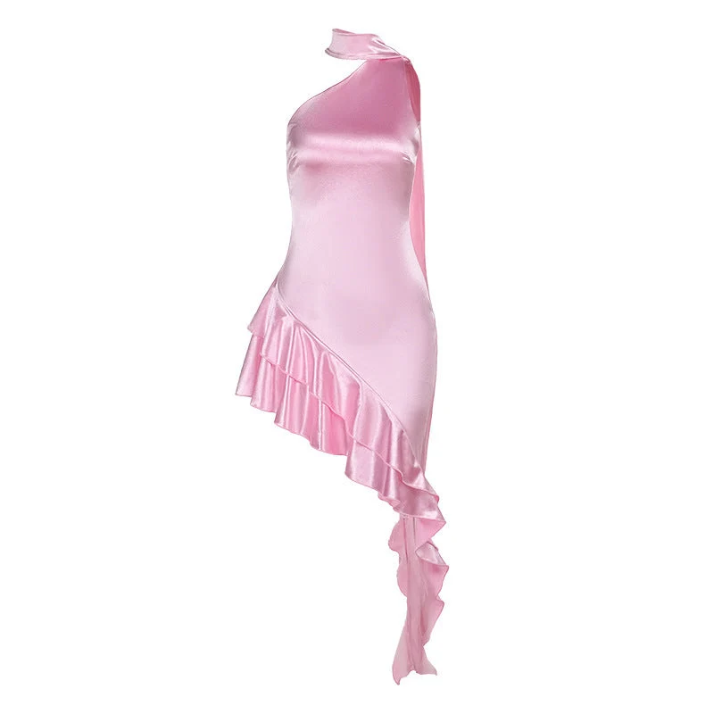 Damen elegantes Langarm-Maxi-Kleid mit asymmetrischem Saum Nord Taschen
