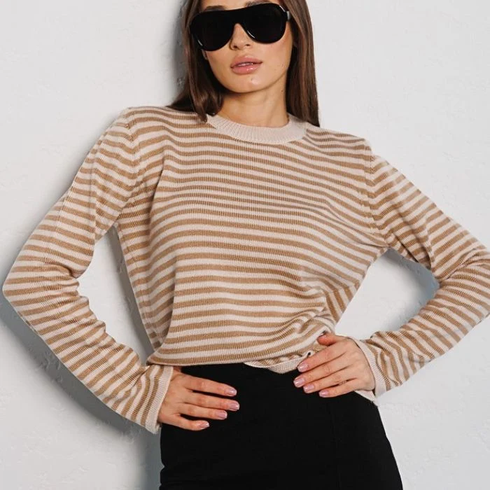 Damen gestreifter, lässiger Pullover aus hochwertigem Baumwollmix Nord Taschen