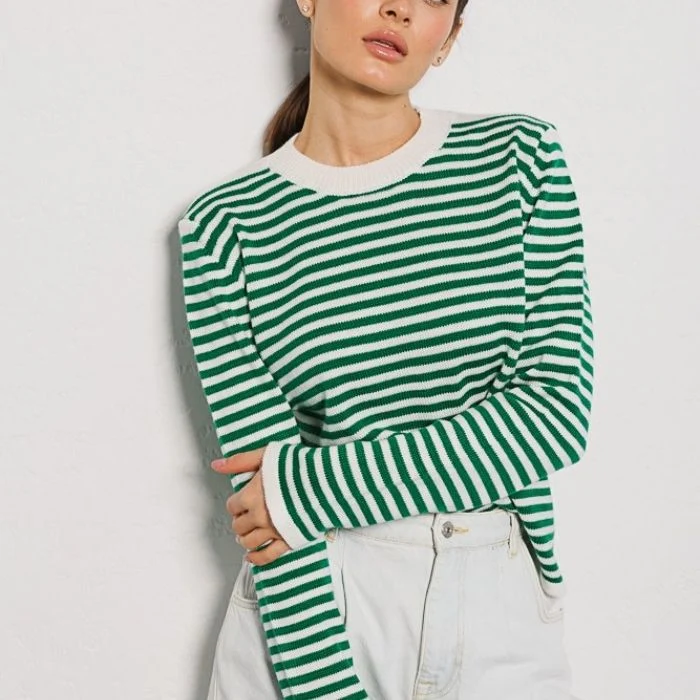Damen gestreifter, lässiger Pullover aus hochwertigem Baumwollmix Nord Taschen