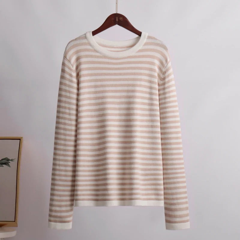 Damen gestreifter, lässiger Pullover aus hochwertigem Baumwollmix Nord Taschen
