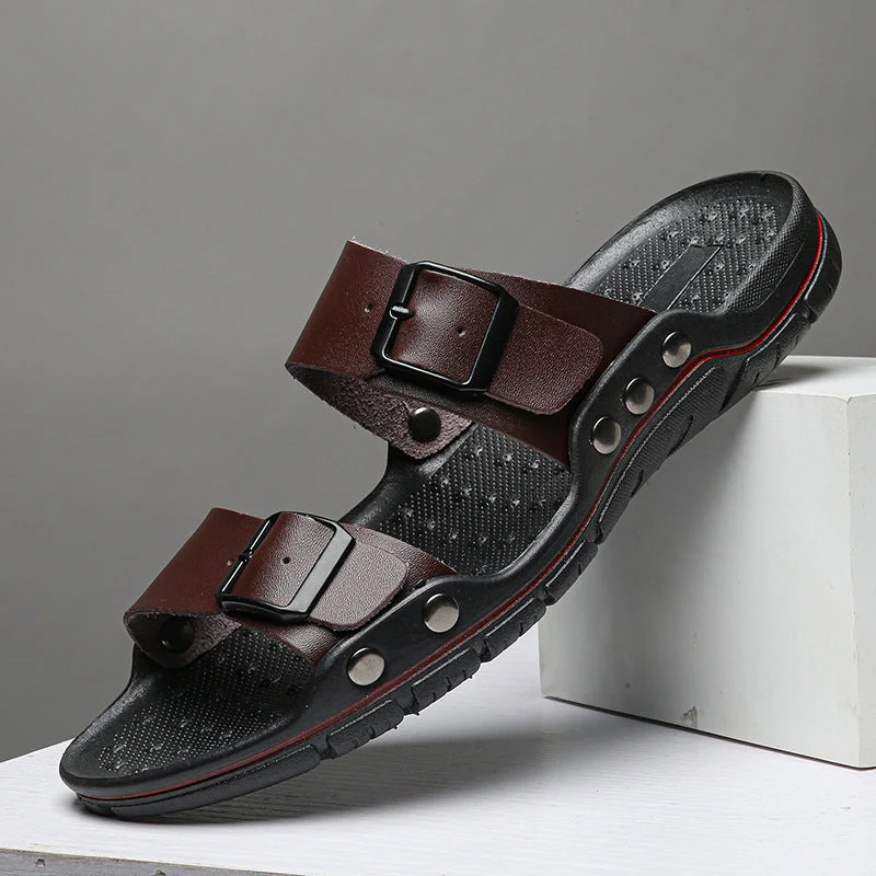Herren Bequeme Leder-Sandalen mit verstellbaren Riemen