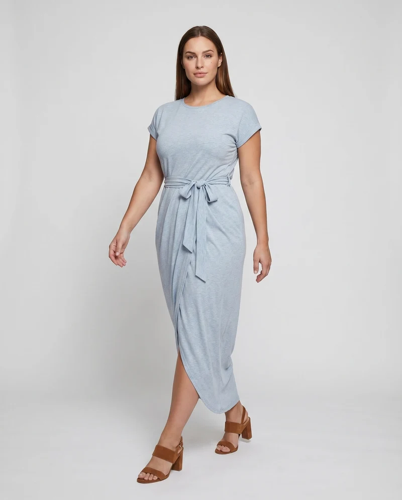 Damen Jersey-Maxikleid Tunnelzug Überlappende Front