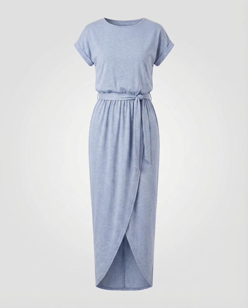 Damen Jersey-Maxikleid Tunnelzug Überlappende Front