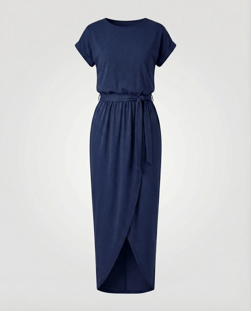 Damen Jersey-Maxikleid Tunnelzug Überlappende Front