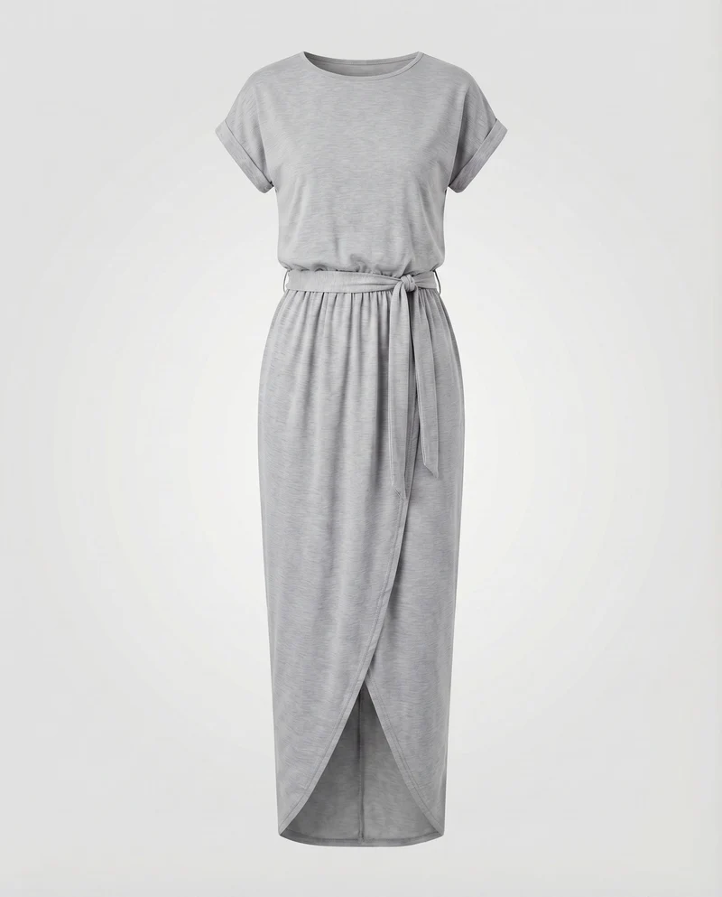Damen Jersey-Maxikleid Tunnelzug Überlappende Front