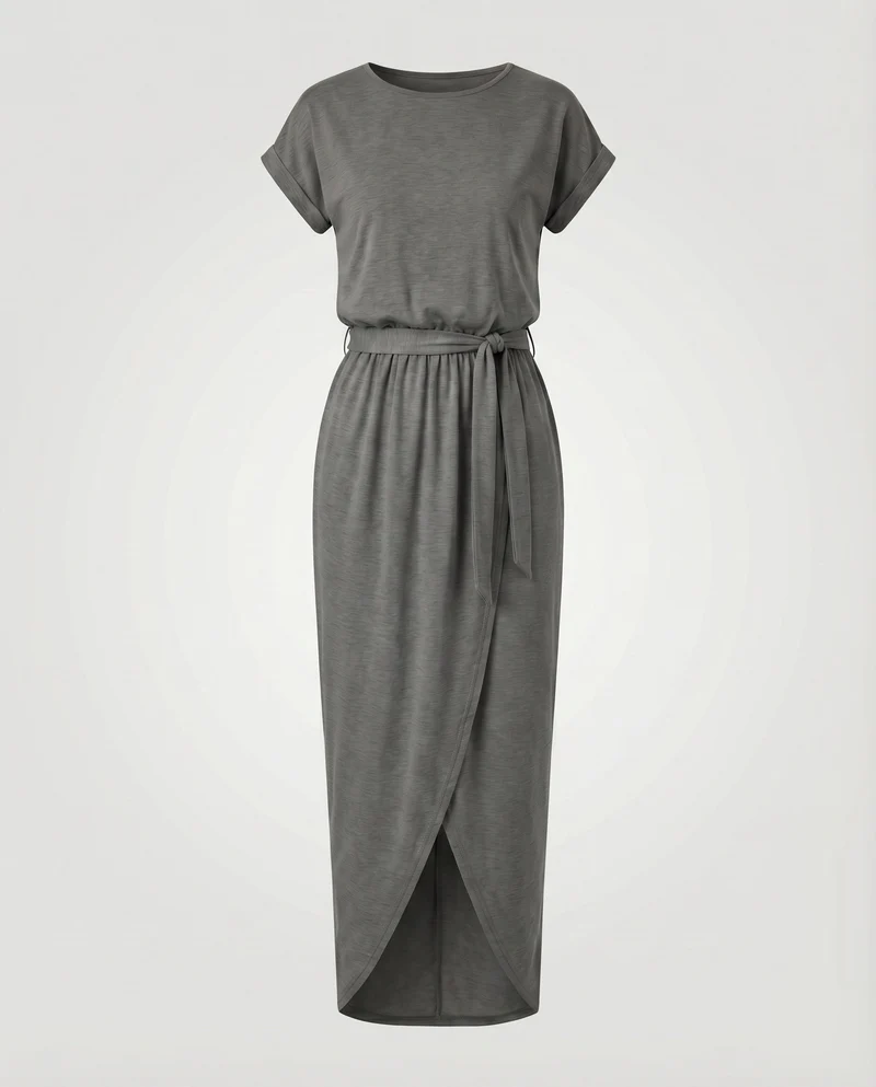 Damen Jersey-Maxikleid Tunnelzug Überlappende Front