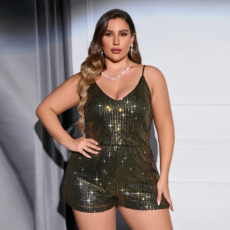 Damen Funkelnder Pailletten-Jumpsuit mit verstellbaren Trägern