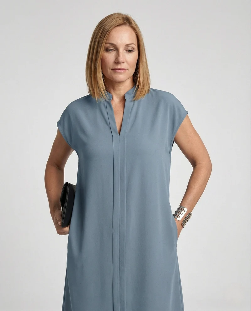 Damen Freizeitkleid Tunika V-Ausschnitt
