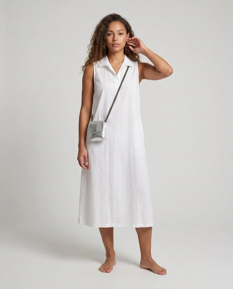 Damen klassisches Hemdblusenkleid mit schmalem Schnitt und eleganter Trägerverarbeitung