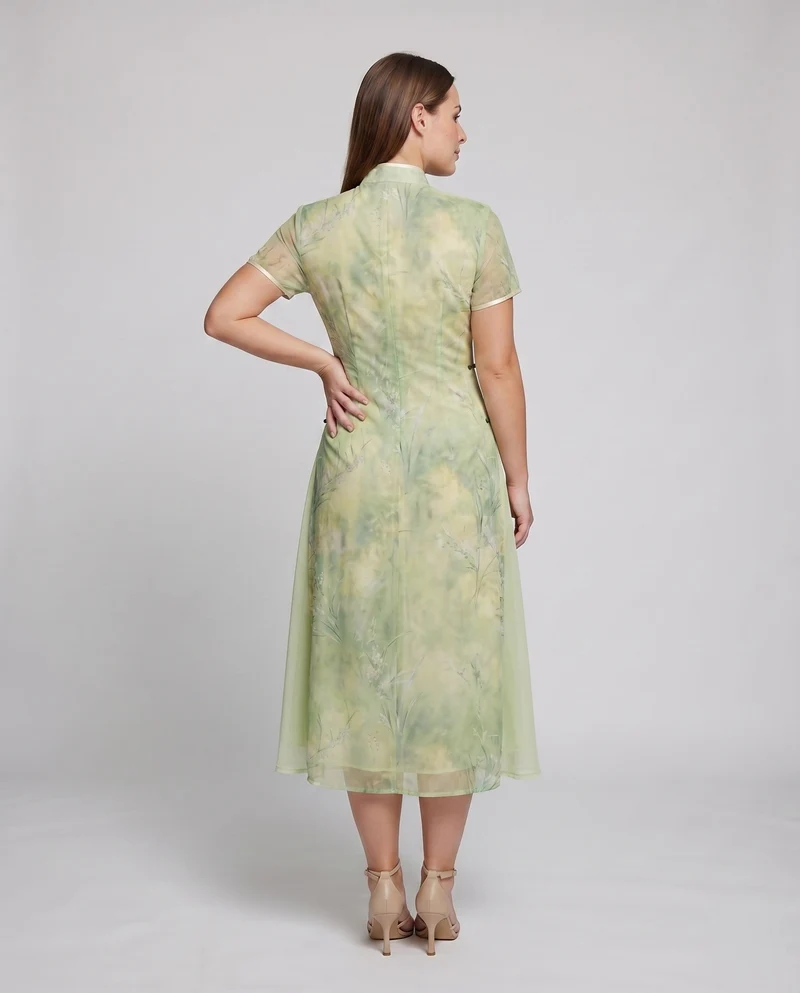 Damen Chiffon-Cheongsam Stehkragen Stickerei Elegant