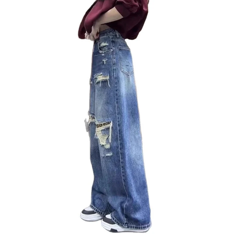 Damen Baggy-Jeans mit modischen Rissdetails und hohem Taillenbund Nord Taschen
