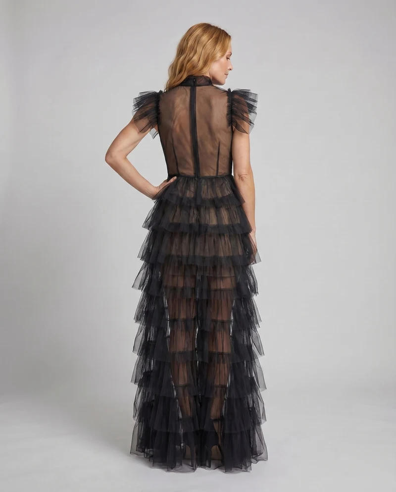 Damen Edle Transparente Korsage Tüll Abendkleid