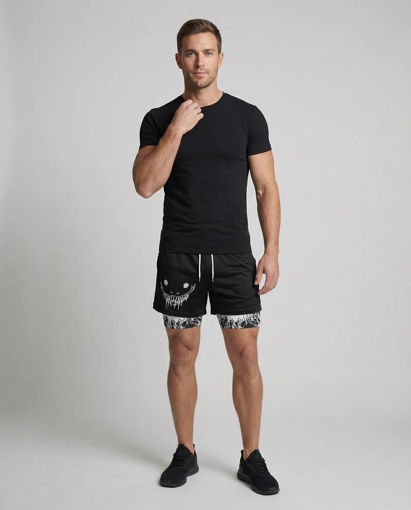 Herren Lagenlook-Bermudahose Monstermotiv Kordelzug