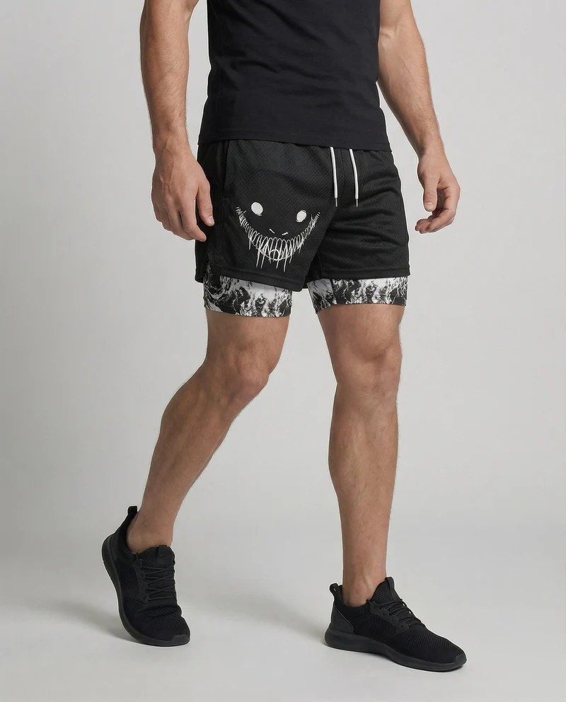 Herren Lagenlook-Bermudahose Monstermotiv Kordelzug
