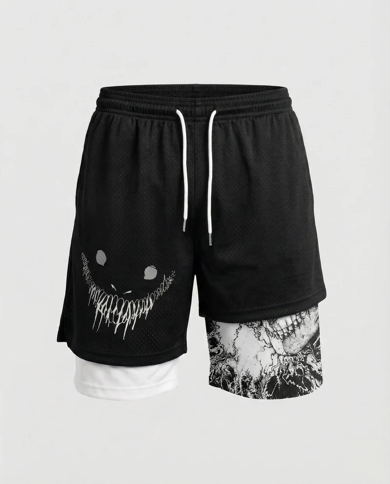 Herren Lagenlook-Bermudahose Monstermotiv Kordelzug
