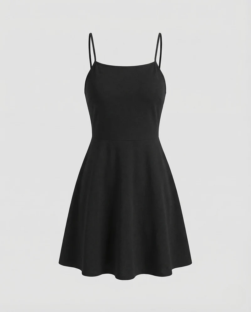 Damen A Linie Trägerkleid Eckiger Ausschnitt