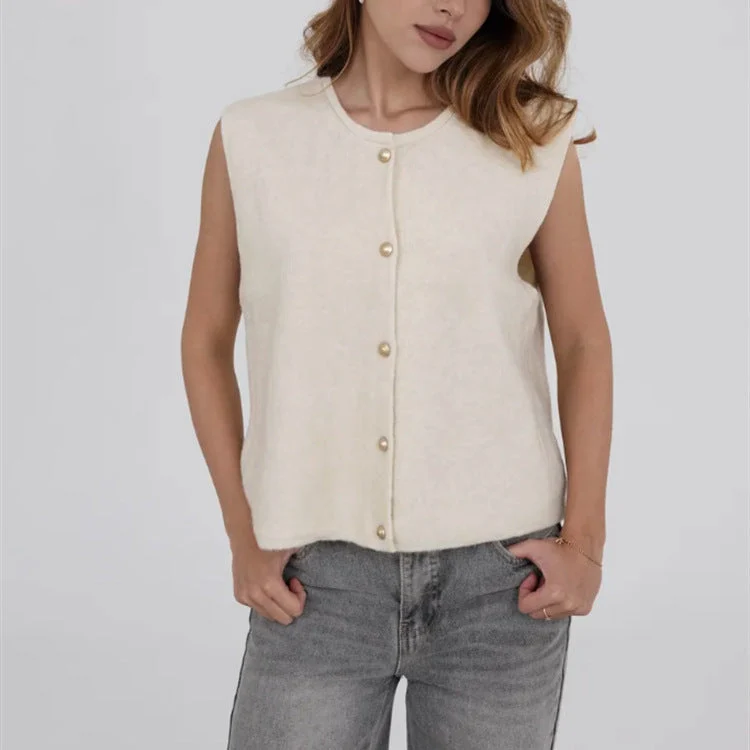 Damen Strickweste elegant mit Knopfverschluss