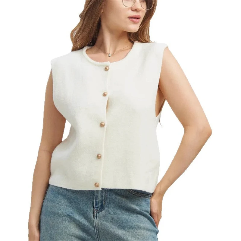 Damen Strickweste elegant mit Knopfverschluss