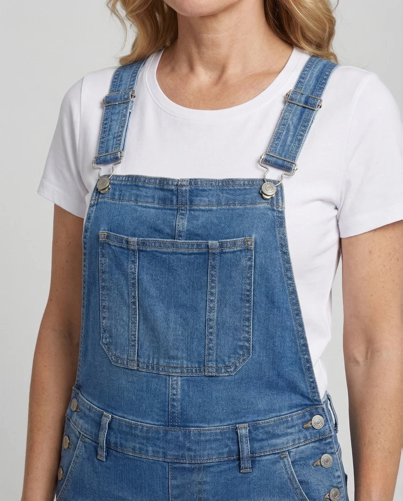 Damen Jeans Latzhose mit geradem Bein & Brusttasche