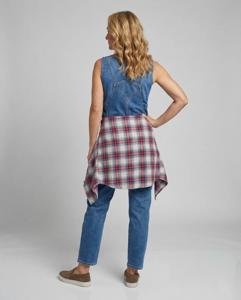 Damen Jeans Latzhose mit geradem Bein & Brusttasche