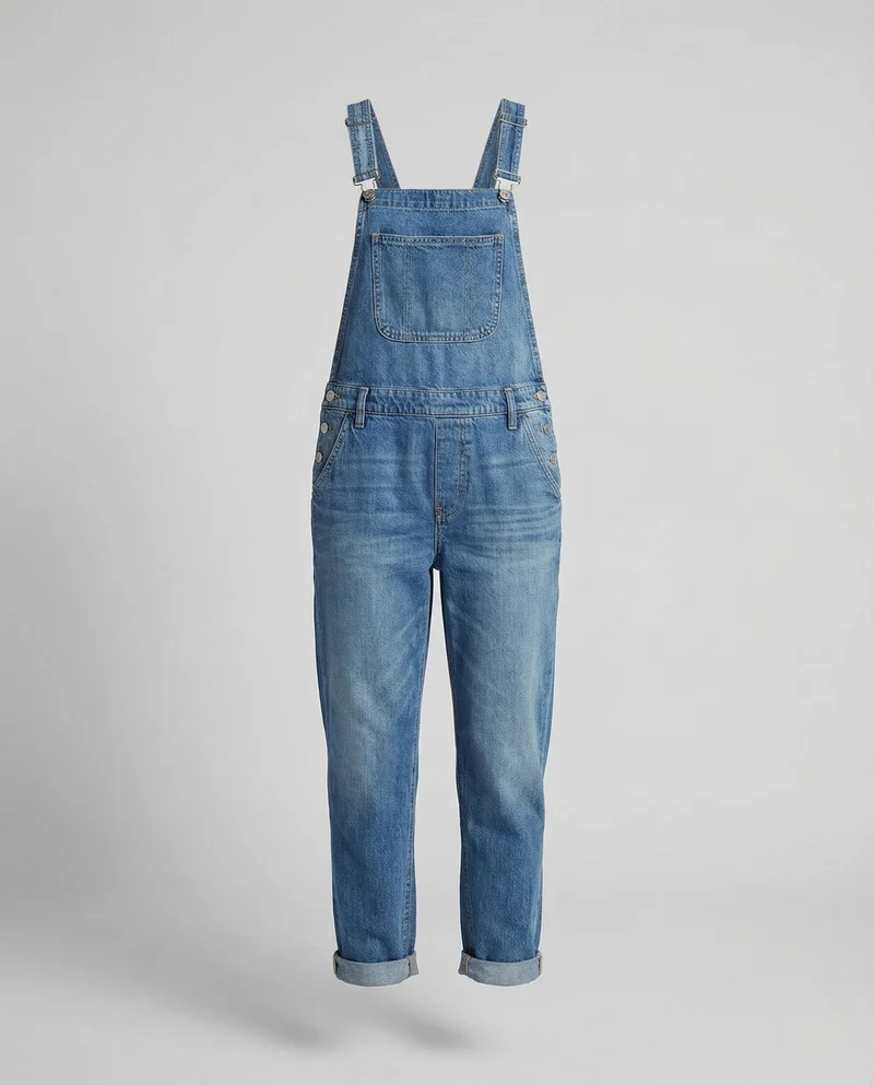 Damen Jeans Latzhose mit geradem Bein & Brusttasche