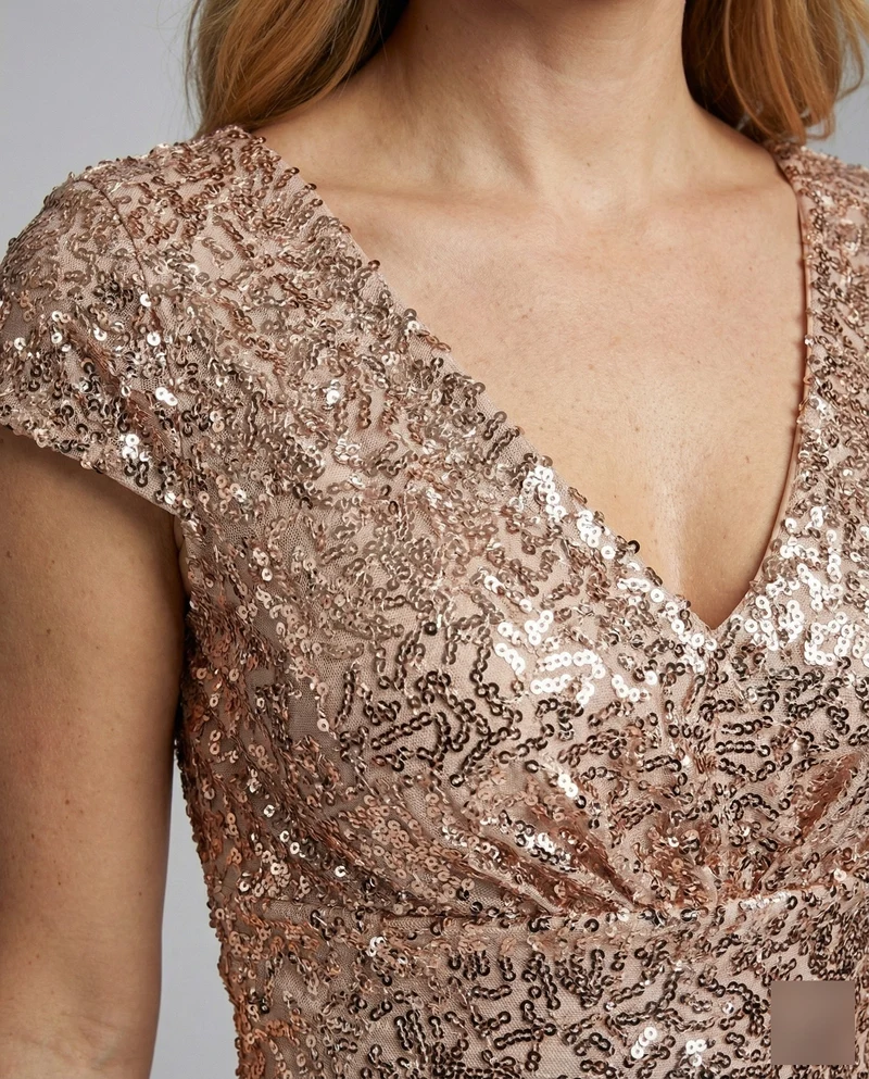 Damen Abendkleid Satin-Optik Kappenärmel Mieder