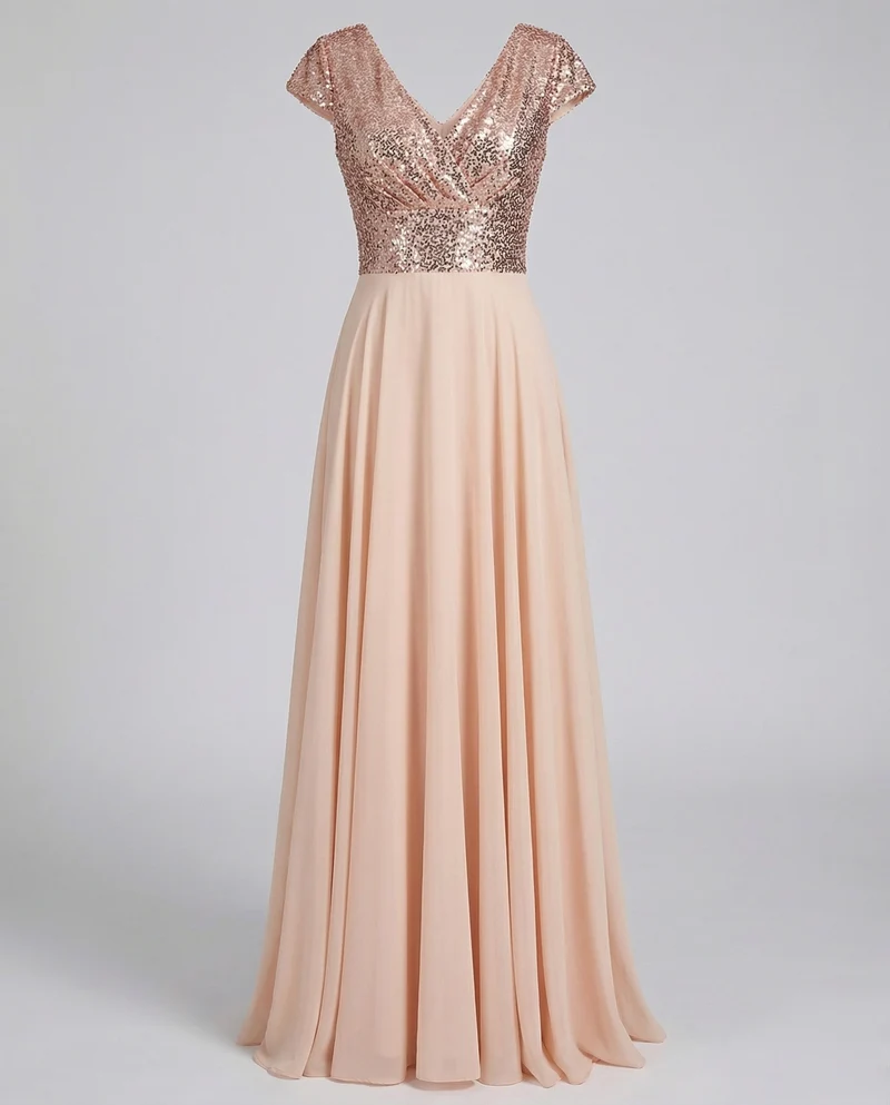 Damen Abendkleid Satin-Optik Kappenärmel Mieder