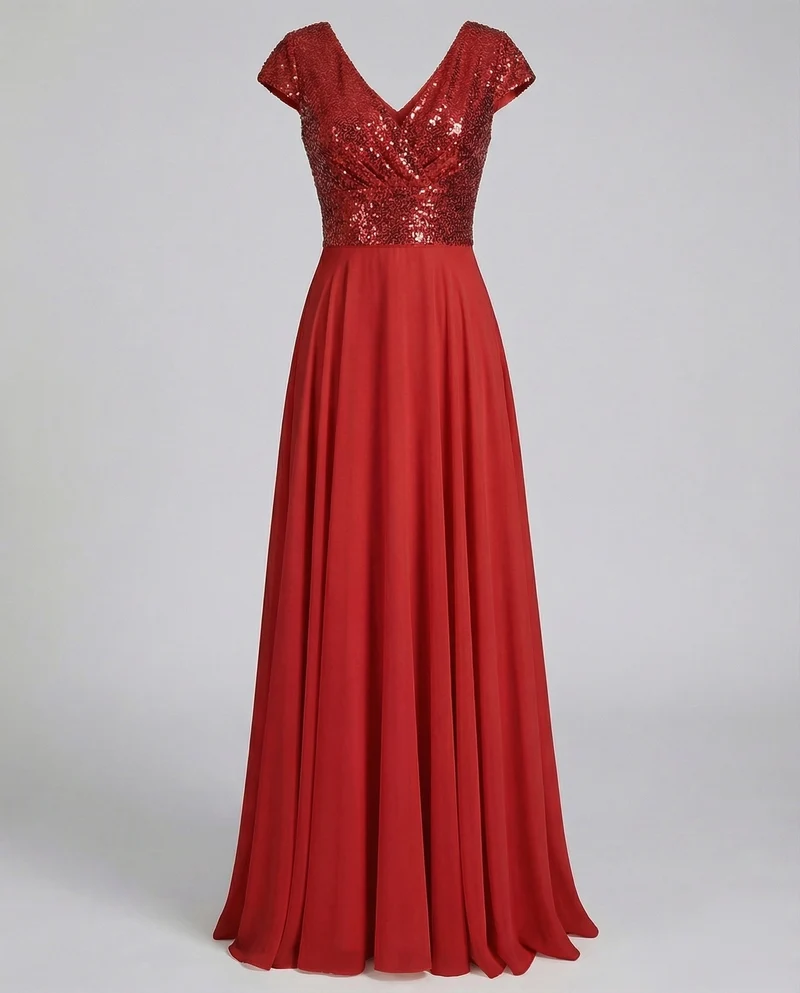 Damen Abendkleid Satin-Optik Kappenärmel Mieder