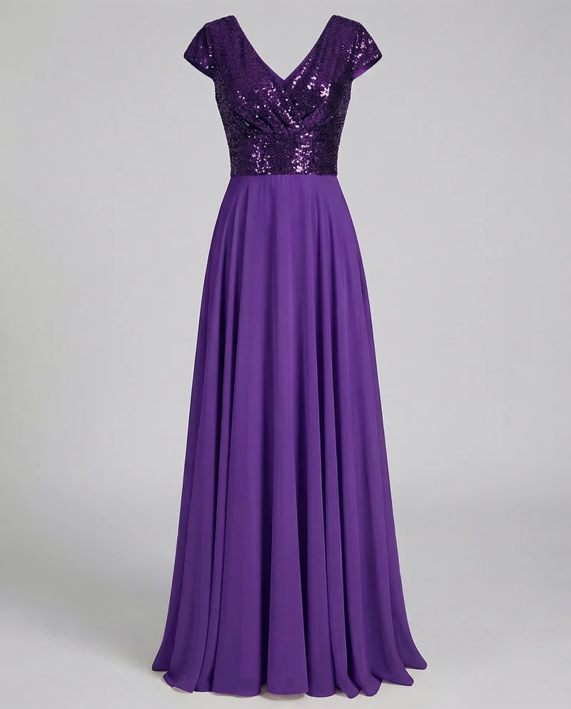 Damen Abendkleid Satin-Optik Kappenärmel Mieder