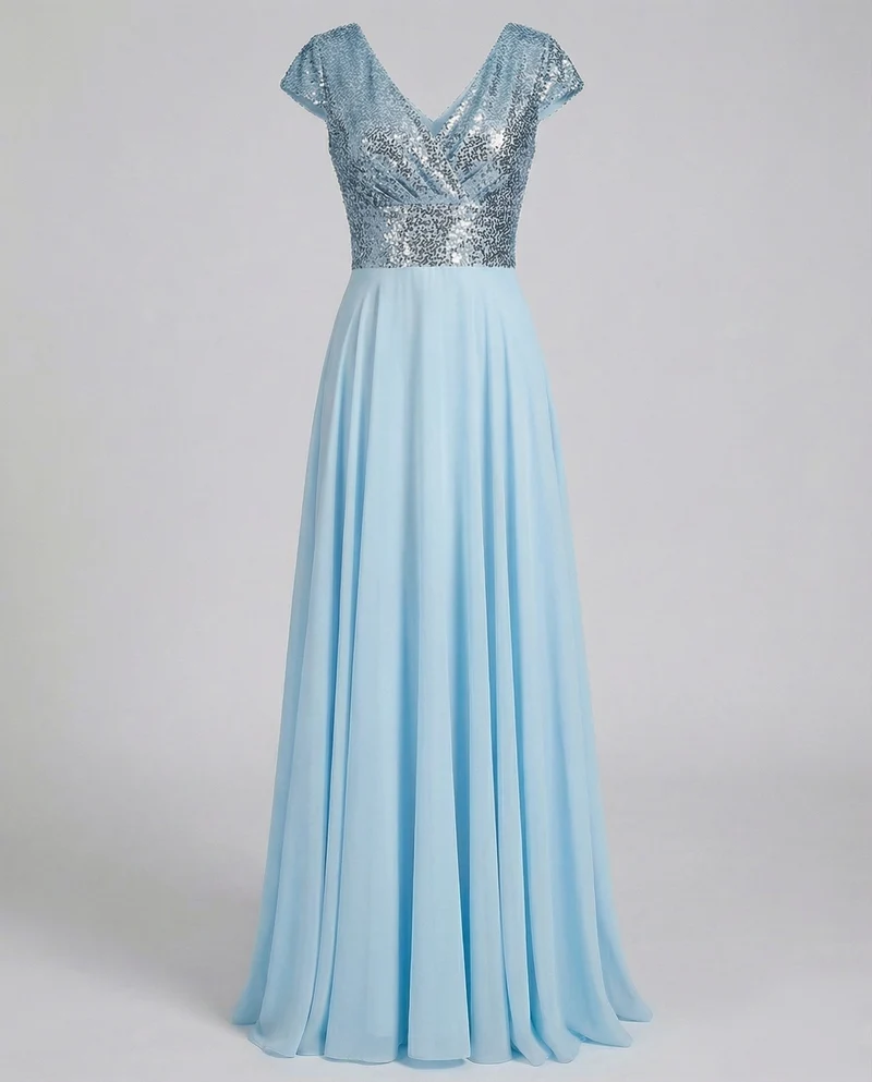 Damen Abendkleid Satin-Optik Kappenärmel Mieder