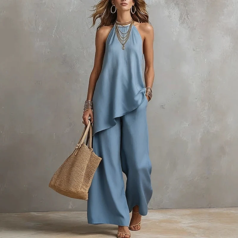 Damen luftiger Jumpsuit mit asymmetrischem Schnitt