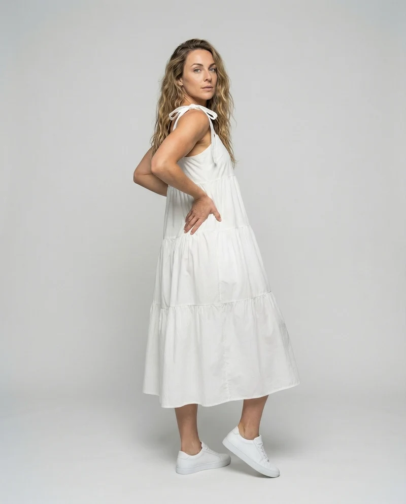 Damen Geschichtetes Zipfelsaum Baumwollkleid