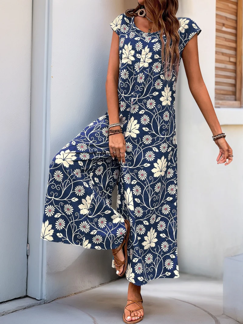 Lockerer Jumpsuit mit Blumendruck