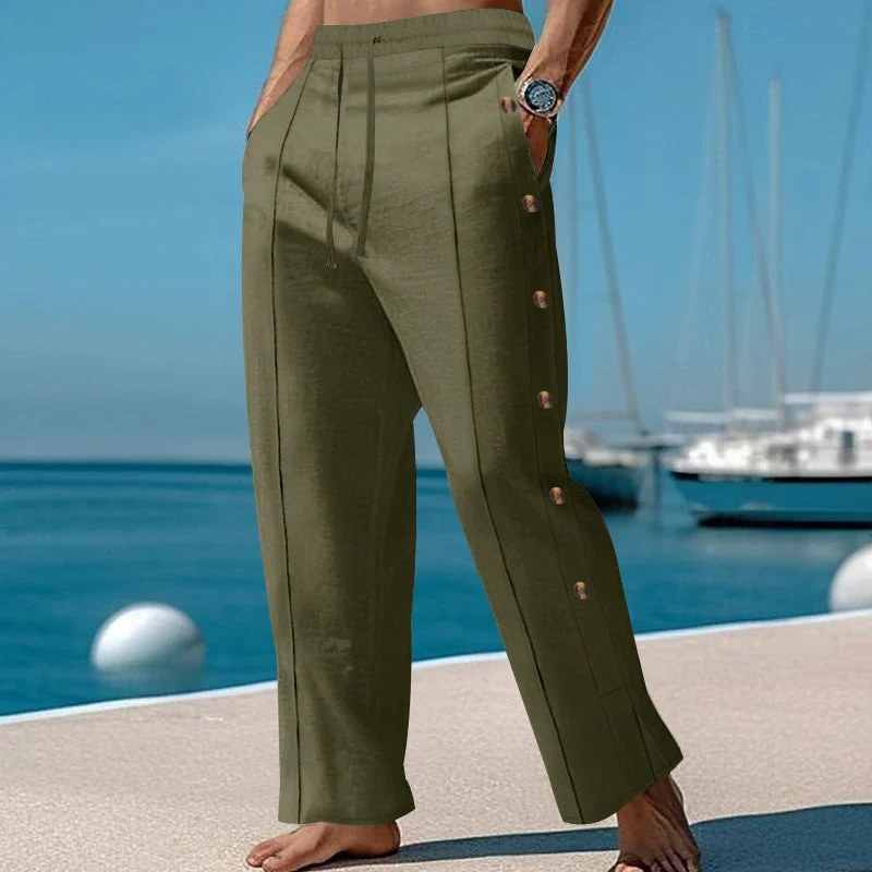 Herren elegante Freizeithose mit seitlichen Knopfdetails und elastischem Bund Nord Taschen