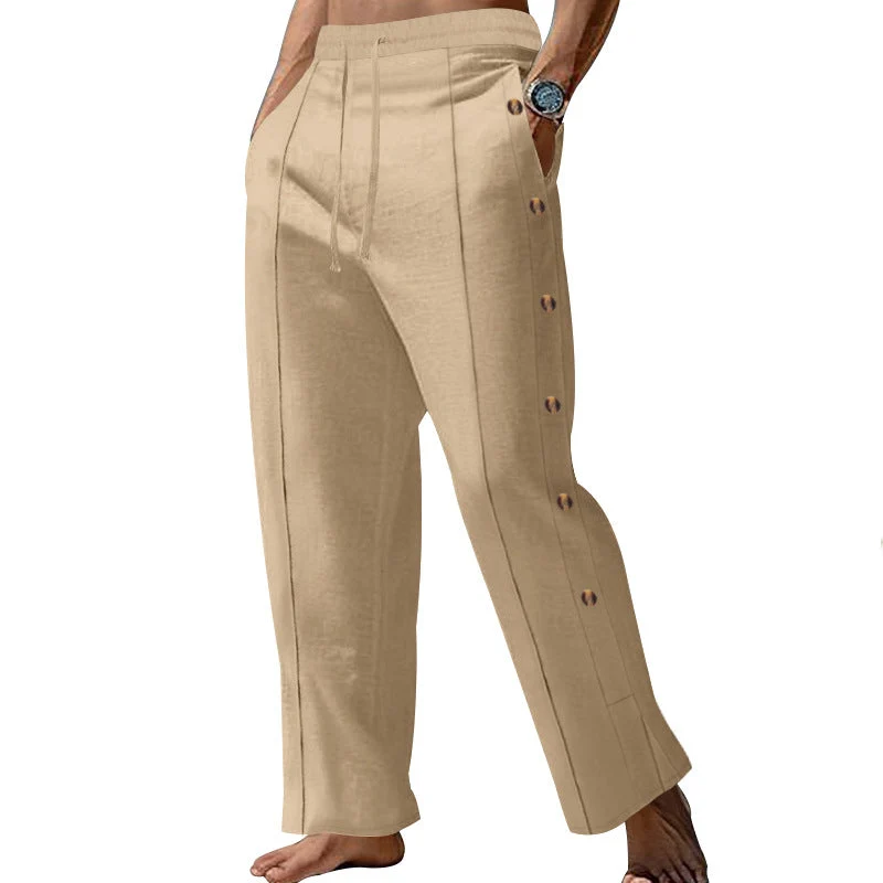 Herren elegante Freizeithose mit seitlichen Knopfdetails und elastischem Bund Nord Taschen